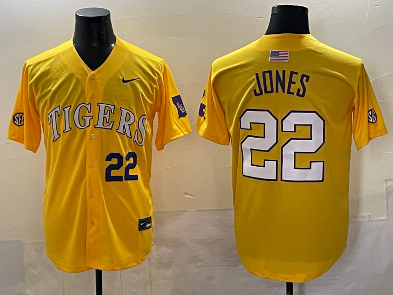 Men 2025 LSU Tigers #22 Jones Yellow Joint Name Nike NCAA 2025  Jersey style 7->ncaa teams->NCAA Jersey